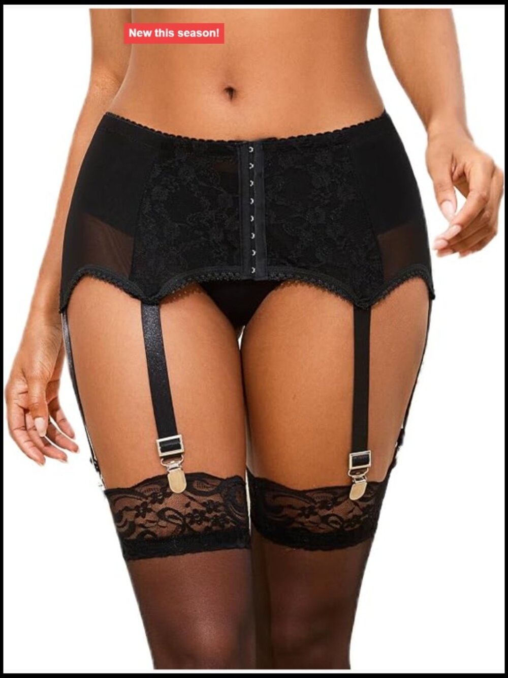 Plus Size Lace Garter Belt with 6 Metal Clips for Thigh Highs, Sexy Lingerie